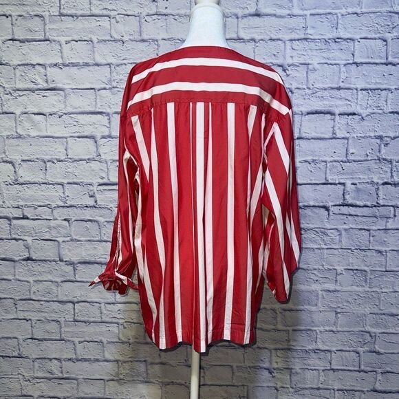 Trina Turk 'Bees Knees' Striped Tie Sleeve Top Pepper White Size L $228 - Picture 10 of 12